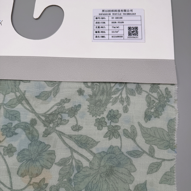 SY-GB0186 60% Rayon 40% Polyester TR Linen-Like Slub Fabric print, 75g/m², 55/56" Width